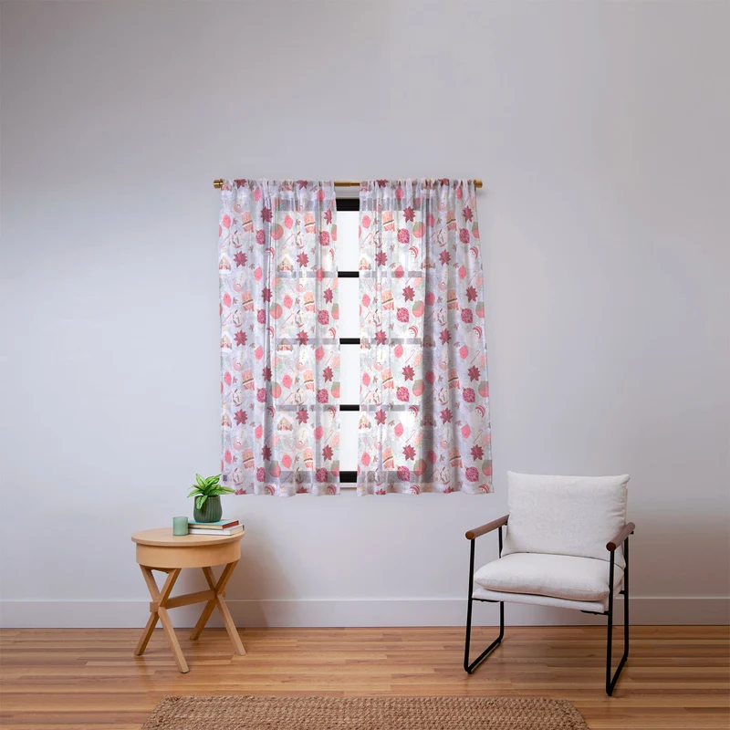 Festive Holiday Cheer with Snowmen and Poinsettias Window Curtain