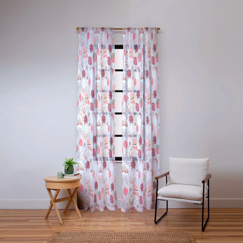 Festive Holiday Cheer with Snowmen and Poinsettias Window Curtain