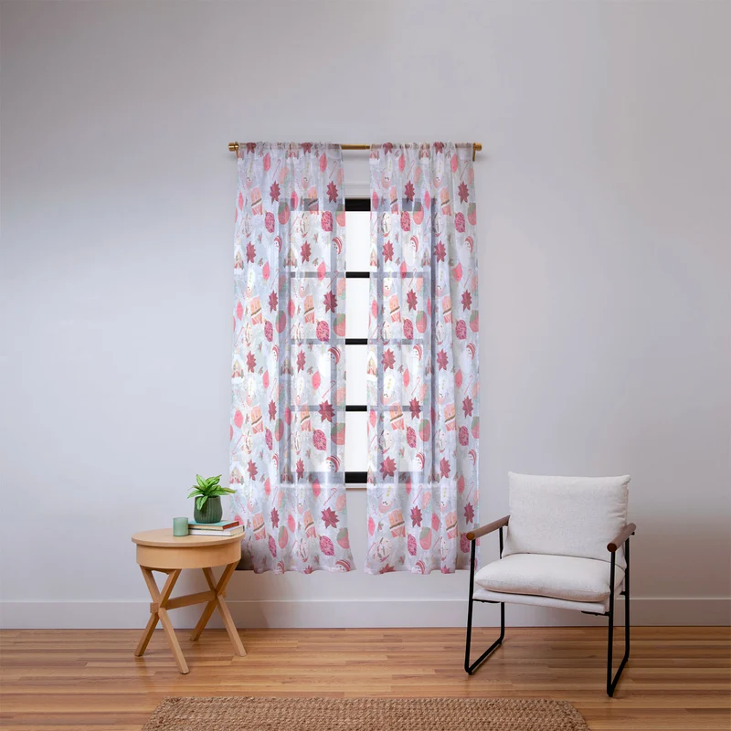 Festive Holiday Cheer with Snowmen and Poinsettias Window Curtain