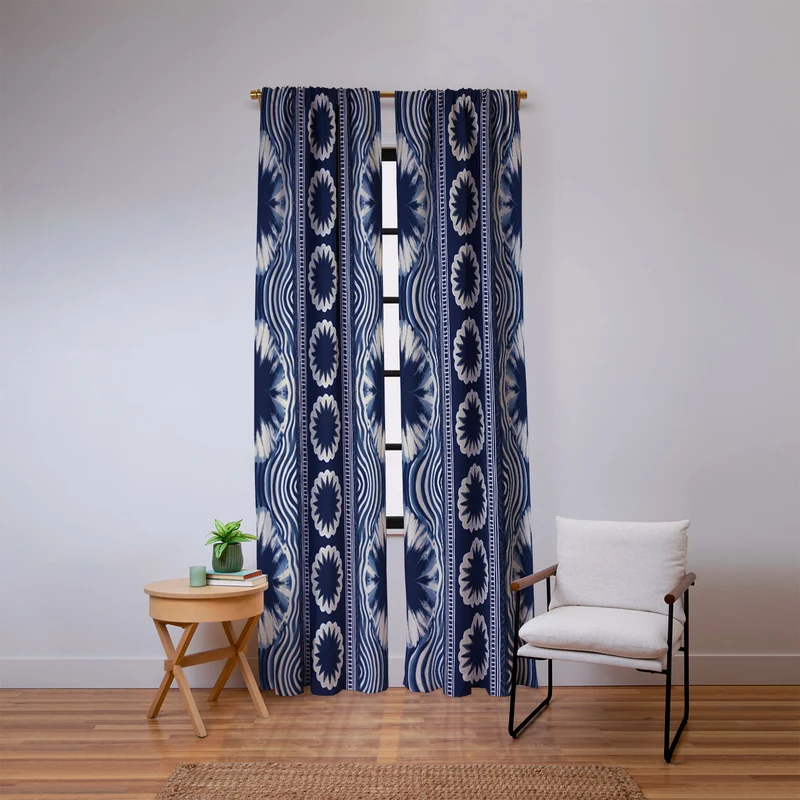 Indigo Shibori Boho Abstract Stripe Window Curtain
