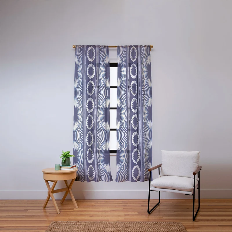 Indigo Shibori Boho Abstract Stripe Window Curtain