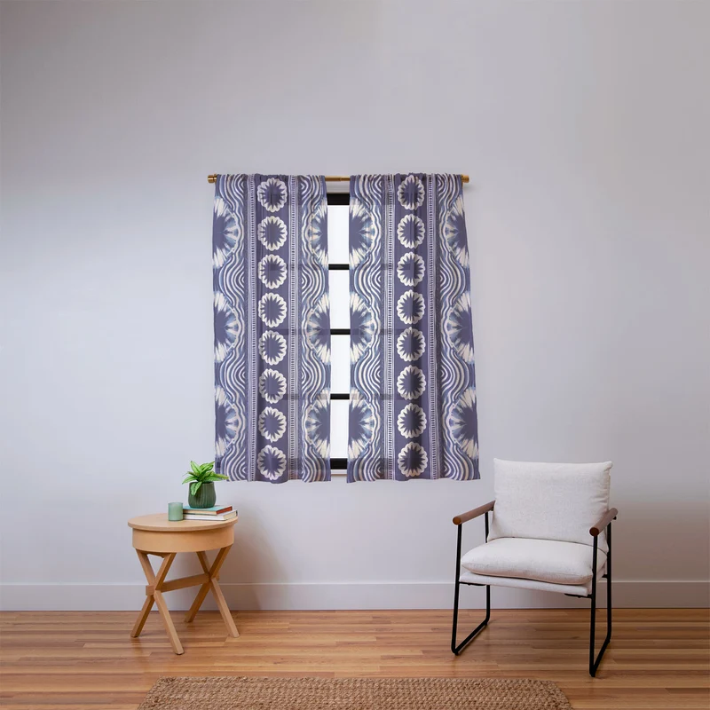 Indigo Shibori Boho Abstract Stripe Window Curtain