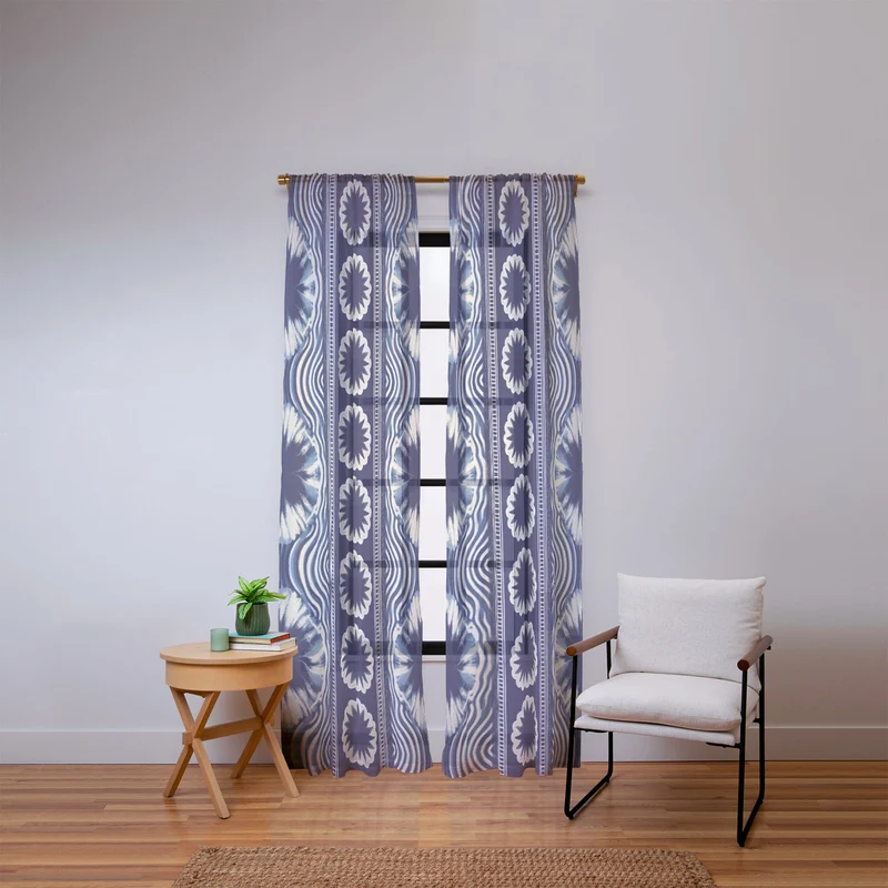 Indigo Shibori Boho Abstract Stripe Window Curtain