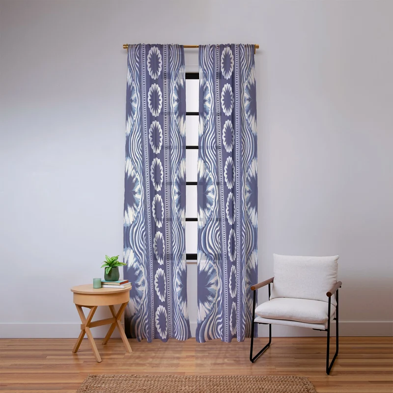Indigo Shibori Boho Abstract Stripe Window Curtain