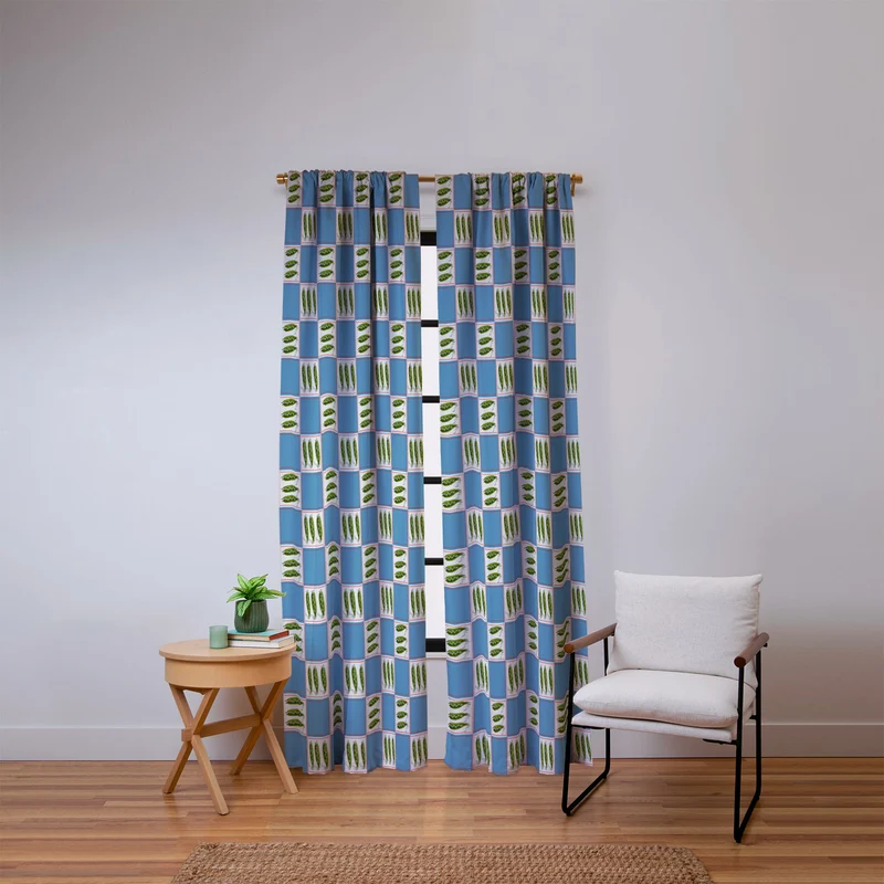 Green Pea Pods Retro Tile Pattern Window Curtain