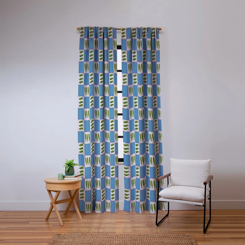 Green Pea Pods Retro Tile Pattern Window Curtain