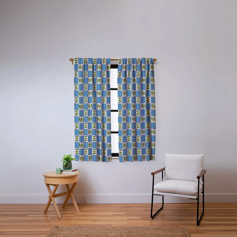 Green Pea Pods Retro Tile Pattern Window Curtain