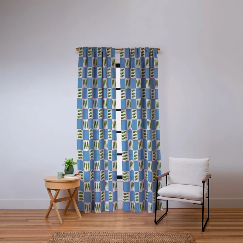 Green Pea Pods Retro Tile Pattern Window Curtain