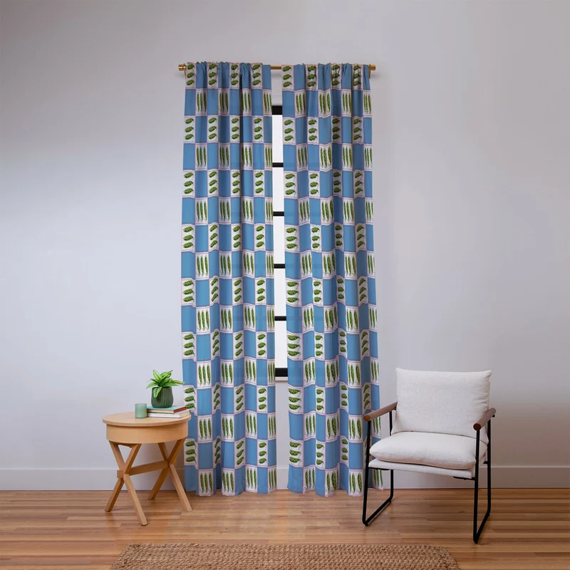Green Pea Pods Retro Tile Pattern Window Curtain