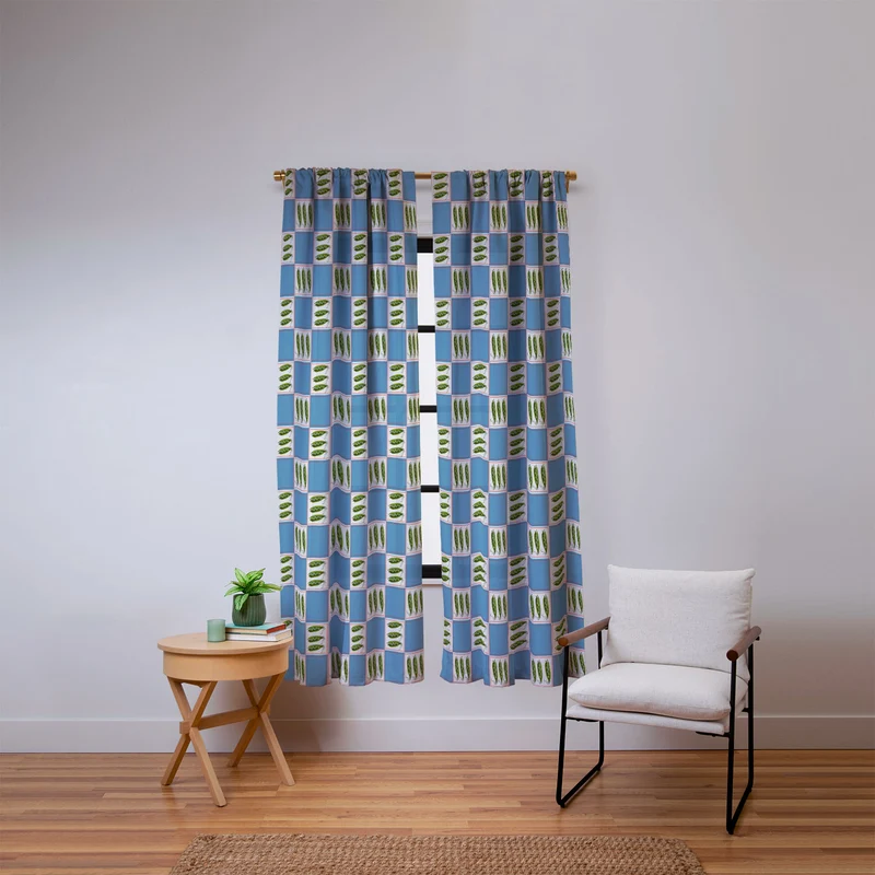 Green Pea Pods Retro Tile Pattern Window Curtain