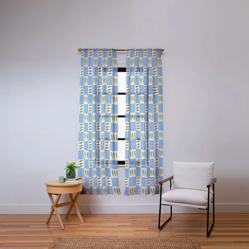 Green Pea Pods Retro Tile Pattern Window Curtain