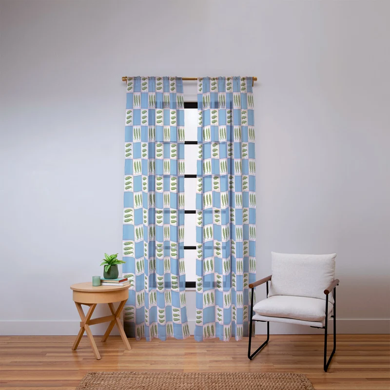 Green Pea Pods Retro Tile Pattern Window Curtain