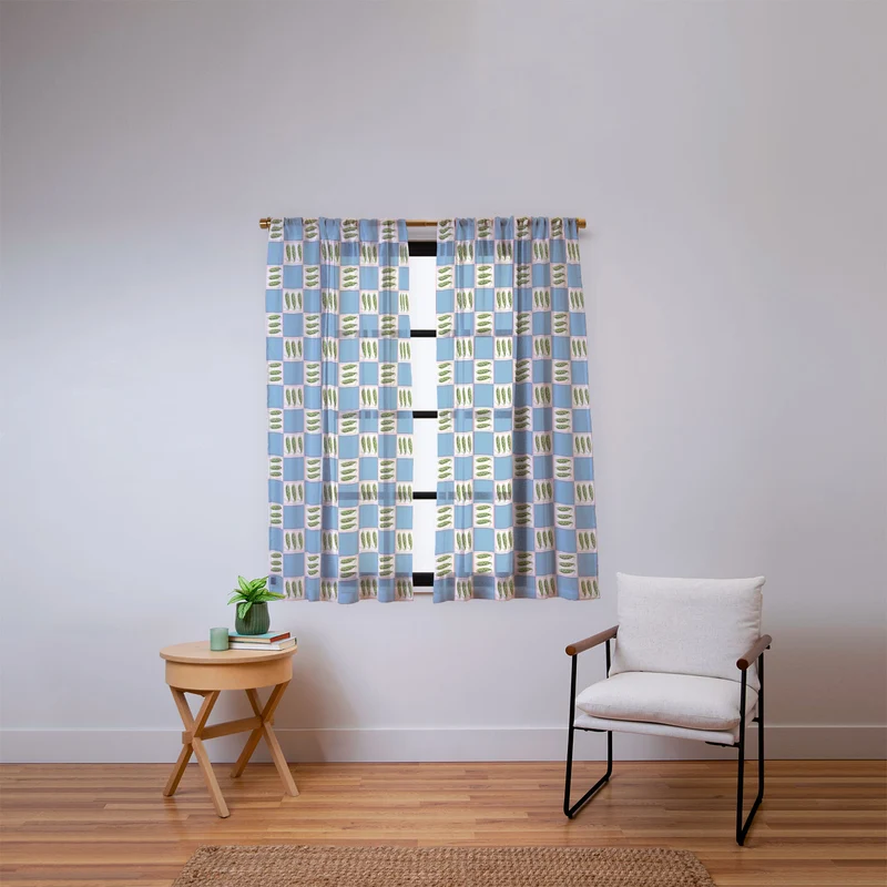 Green Pea Pods Retro Tile Pattern Window Curtain