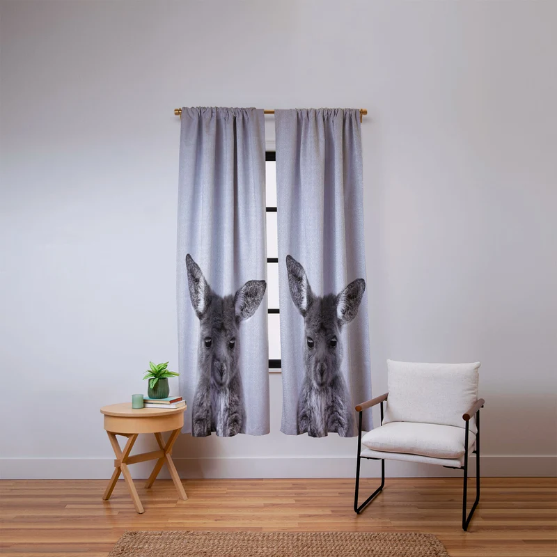 Baby Kangaroo BW Window Curtain