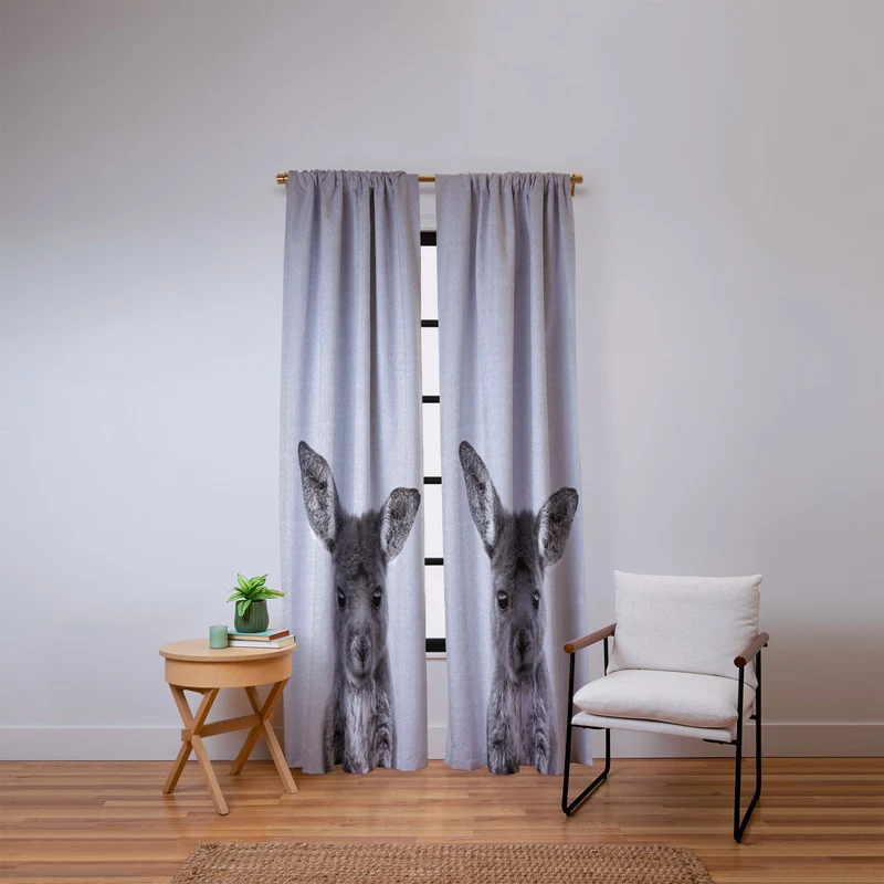 Baby Kangaroo BW Window Curtain