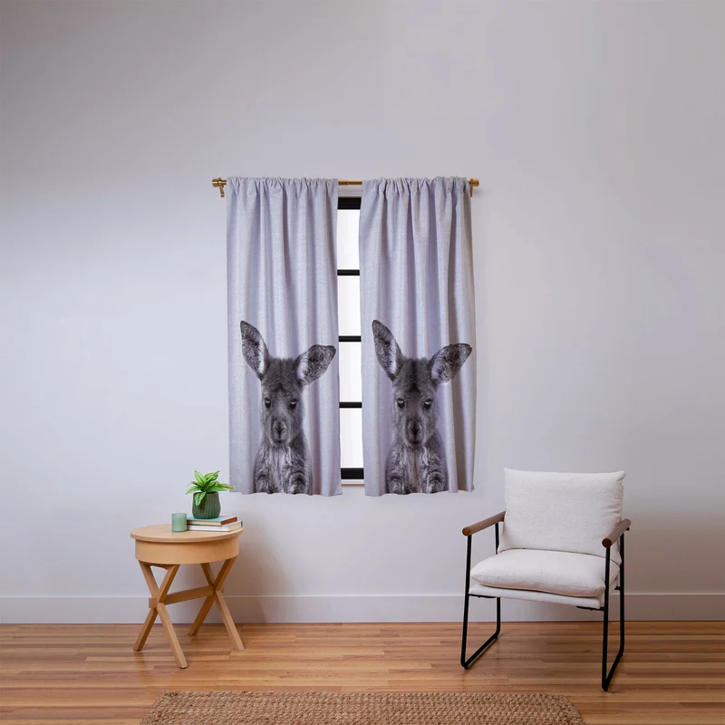 Baby Kangaroo BW Window Curtain
