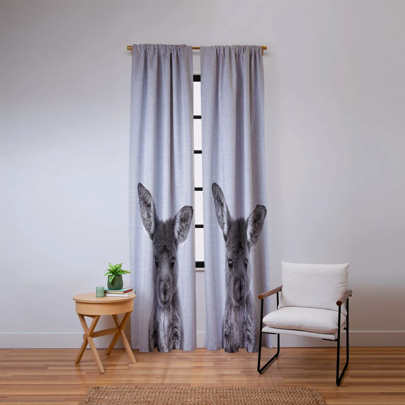 Baby Kangaroo BW Window Curtain