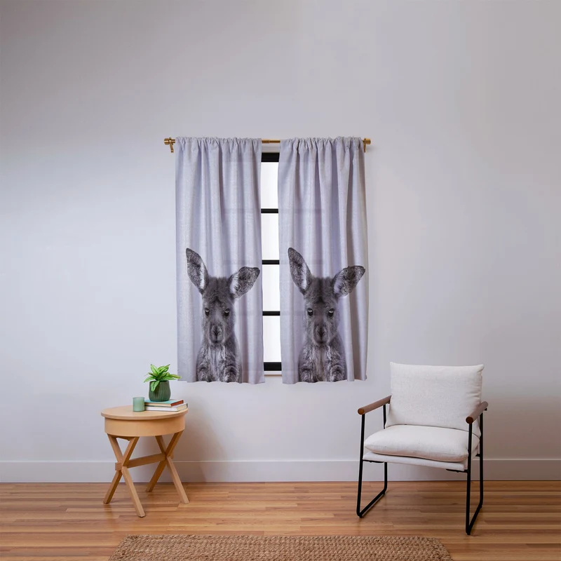 Baby Kangaroo BW Window Curtain