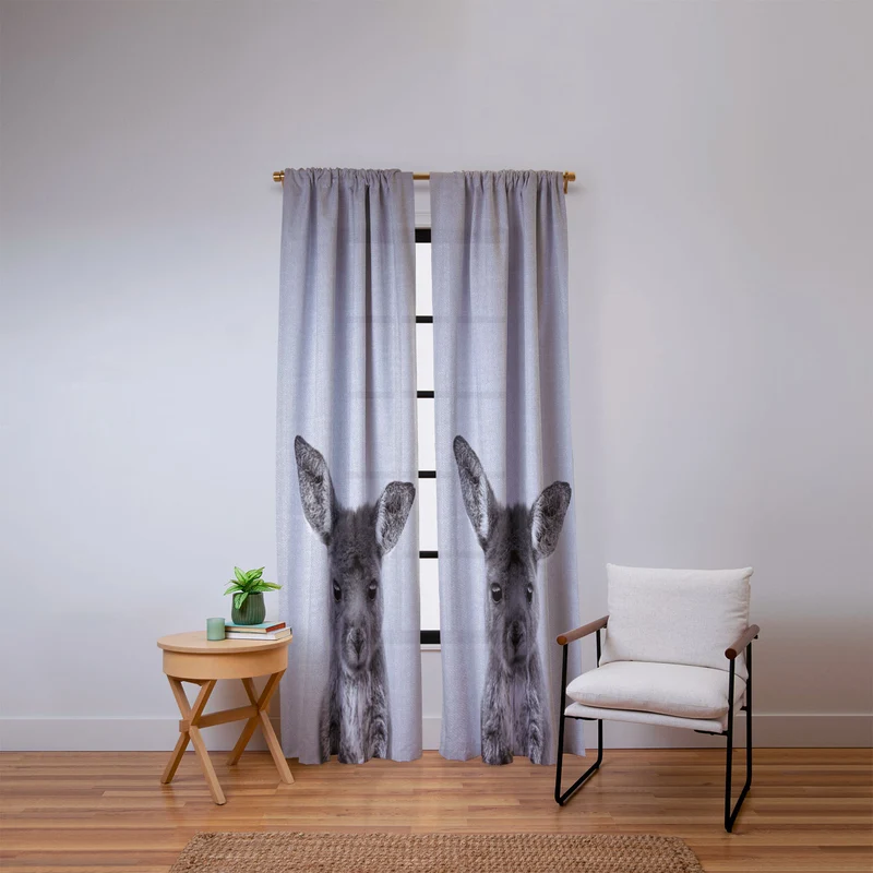 Baby Kangaroo BW Window Curtain