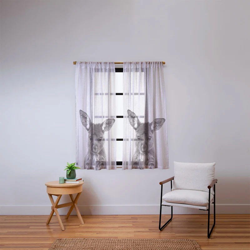 Baby Kangaroo BW Window Curtain
