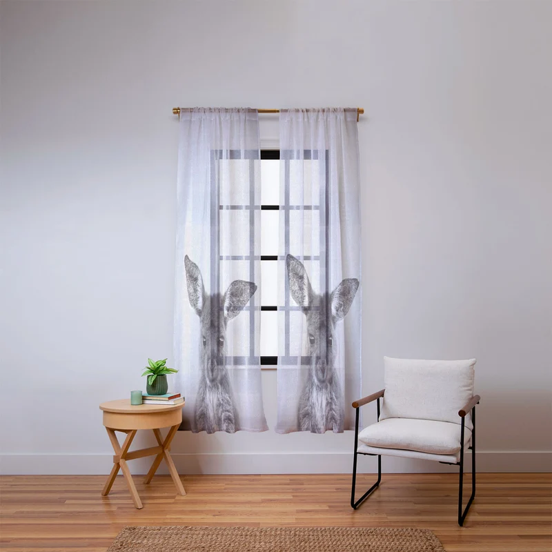 Baby Kangaroo BW Window Curtain