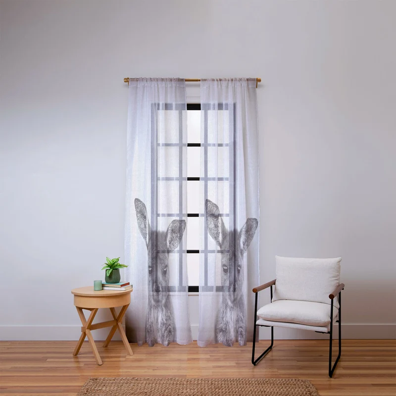 Baby Kangaroo BW Window Curtain