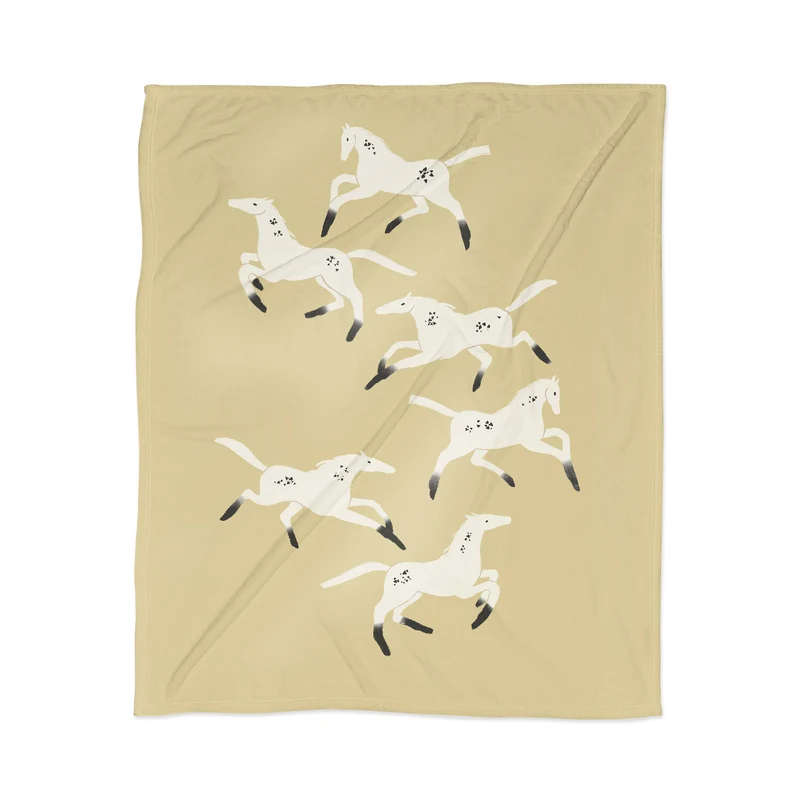 Heard of white horses on a yellow background Throw Blanket