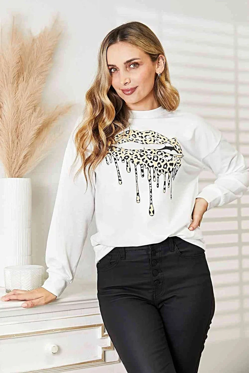 Trendy sweatshirt met grafische print voor dames, verlaagde schouders en ronde hals - Casual en comfortabel