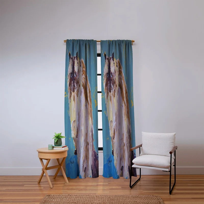 Impressionistic Cat Portrait Window Curtain