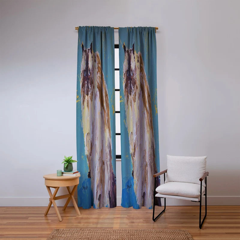 Impressionistic Cat Portrait Window Curtain