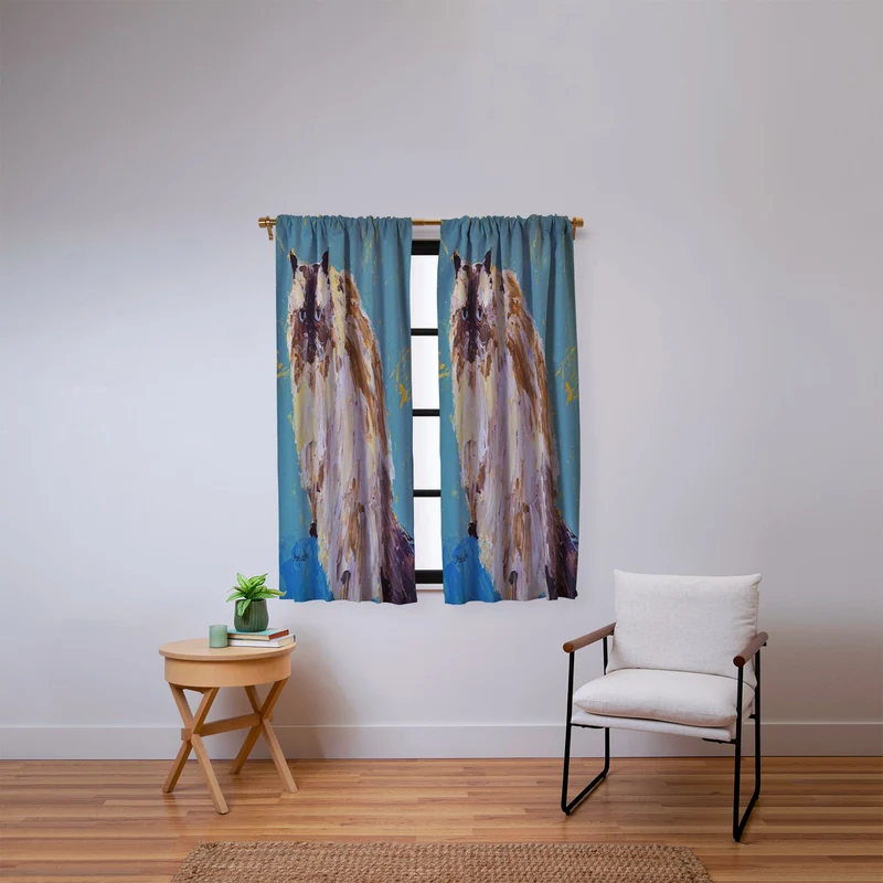 Impressionistic Cat Portrait Window Curtain