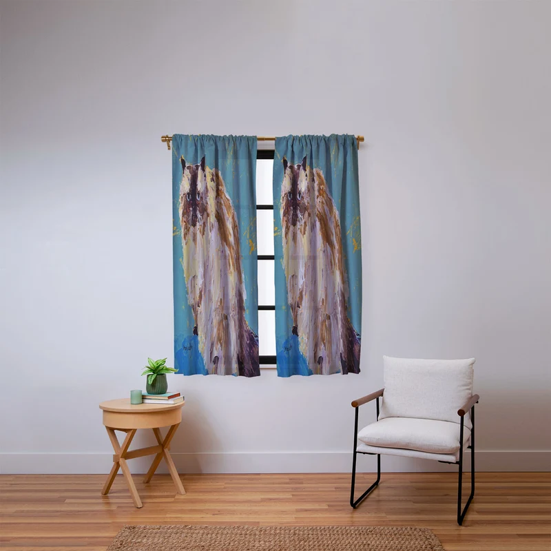 Impressionistic Cat Portrait Window Curtain