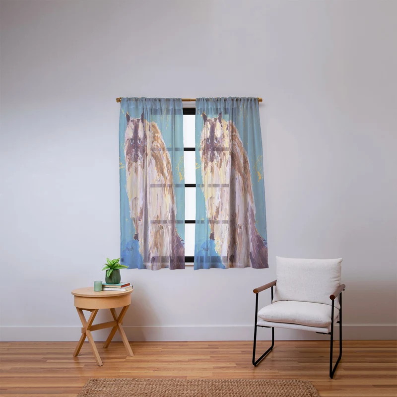 Impressionistic Cat Portrait Window Curtain