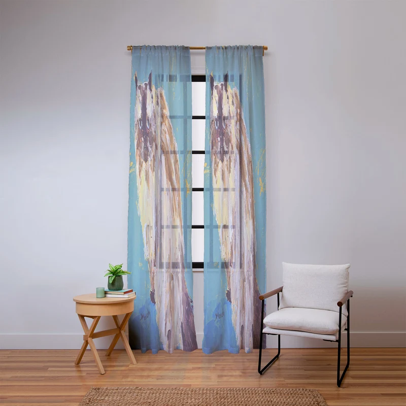 Impressionistic Cat Portrait Window Curtain