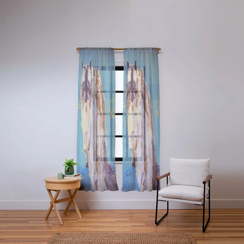 Impressionistic Cat Portrait Window Curtain