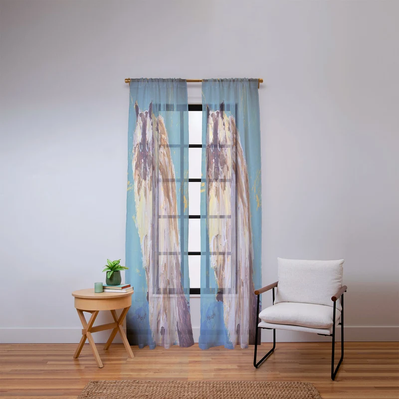 Impressionistic Cat Portrait Window Curtain