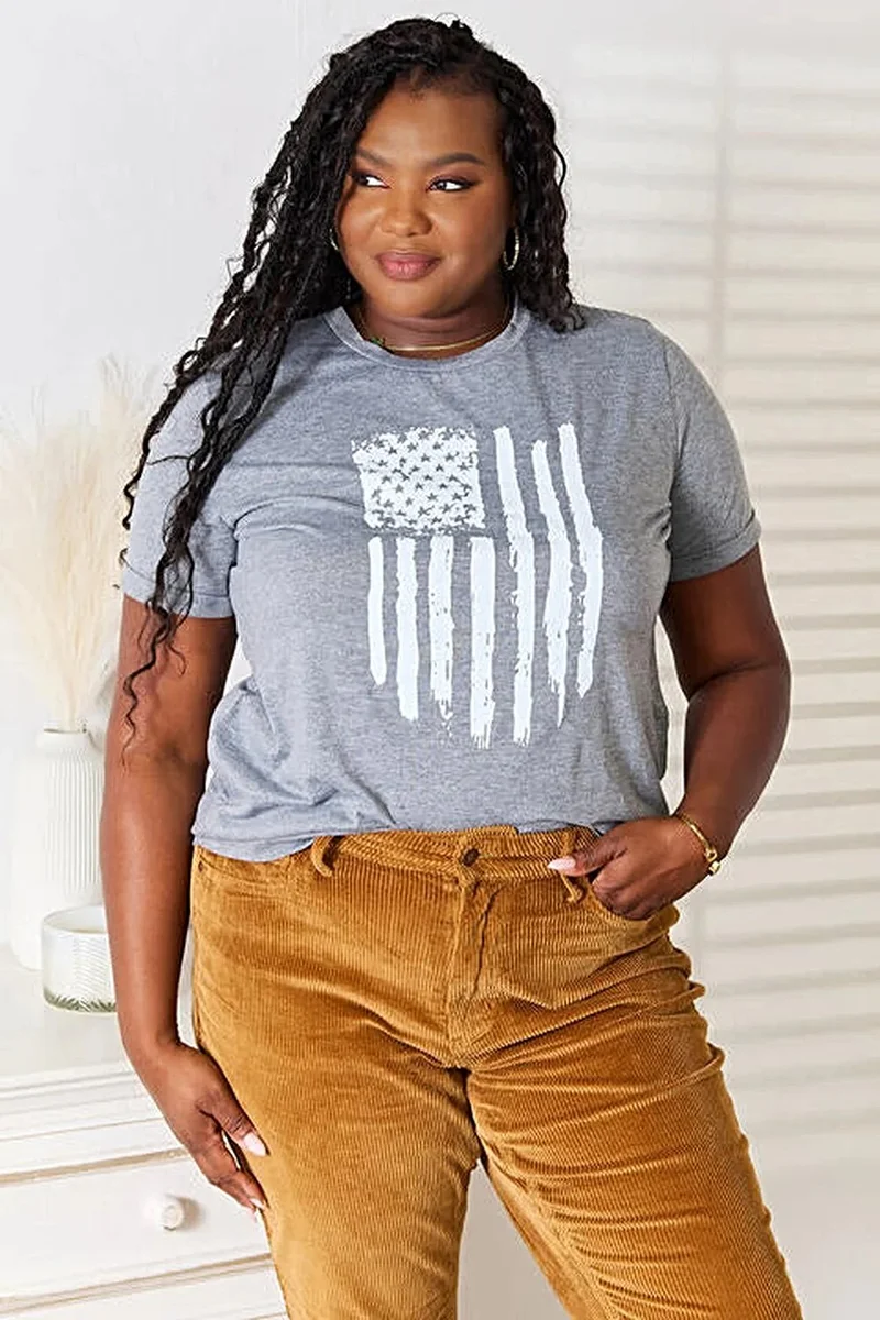 Trendy T-shirt met Amerikaanse vlagprint en manchetten - Stijlvol en comfortabel ontwerp