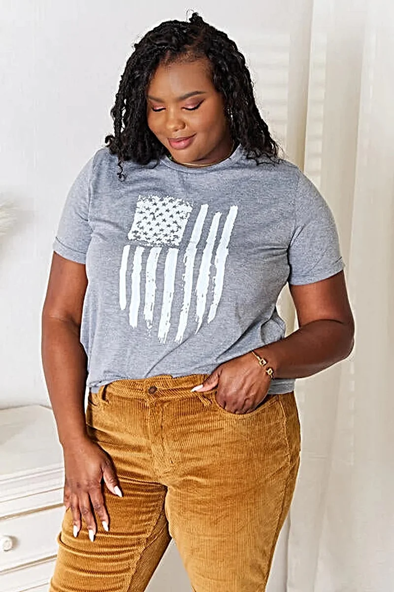 Trendy T-shirt met Amerikaanse vlagprint en manchetten - Stijlvol en comfortabel ontwerp
