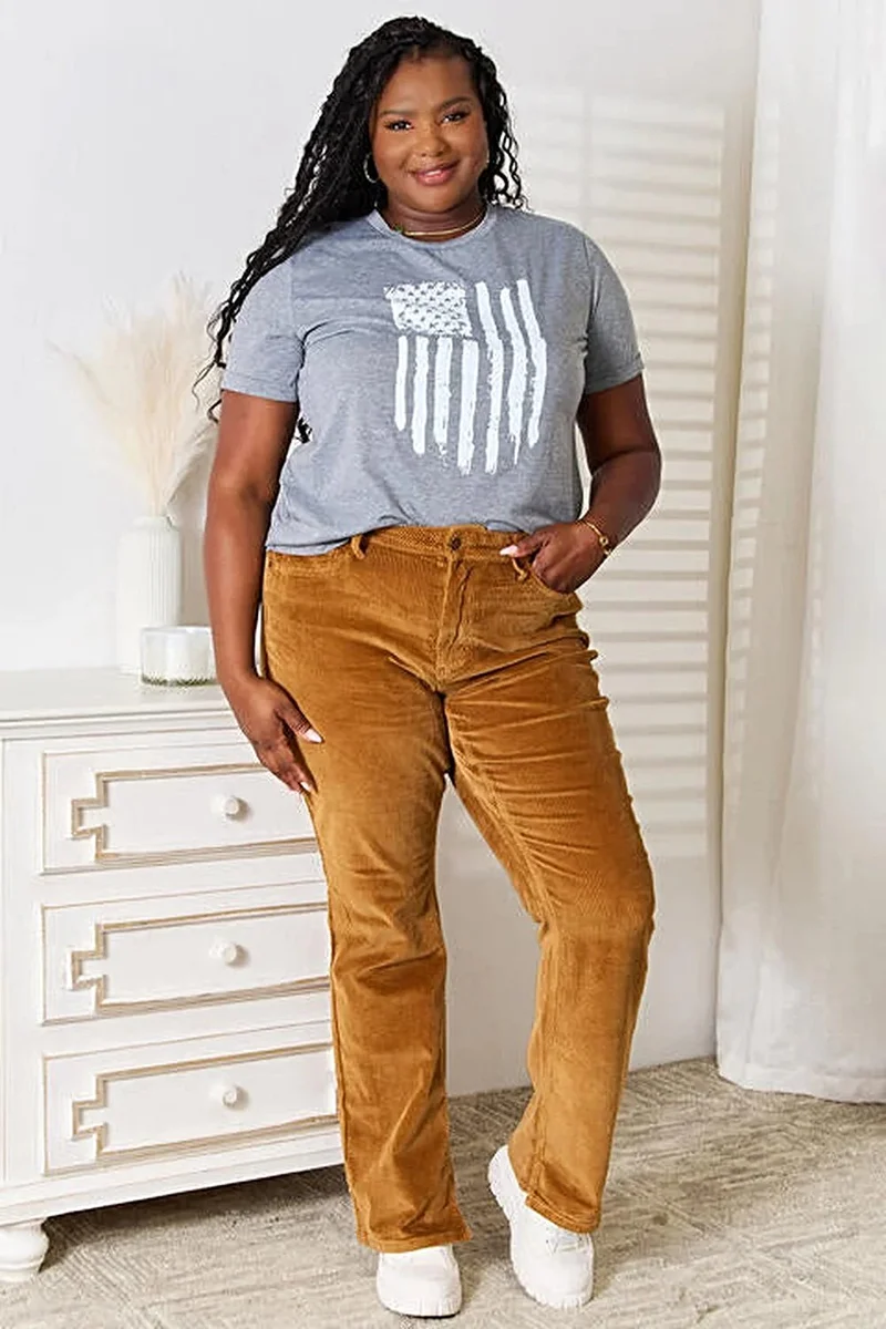 Trendy T-shirt met Amerikaanse vlagprint en manchetten - Stijlvol en comfortabel ontwerp