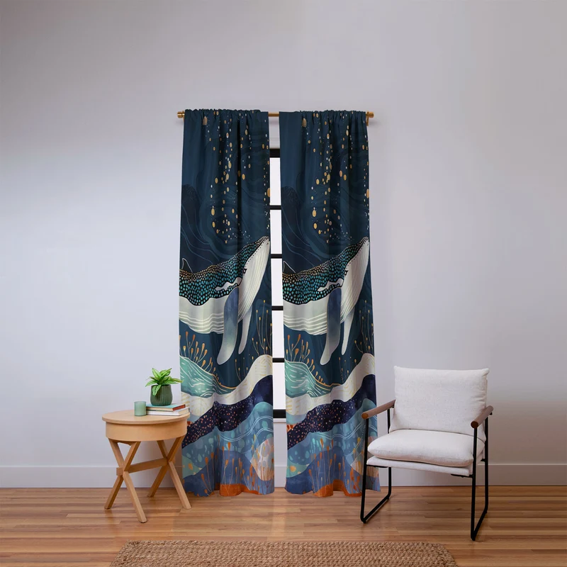 Starlit Ocean Whale Window Curtain