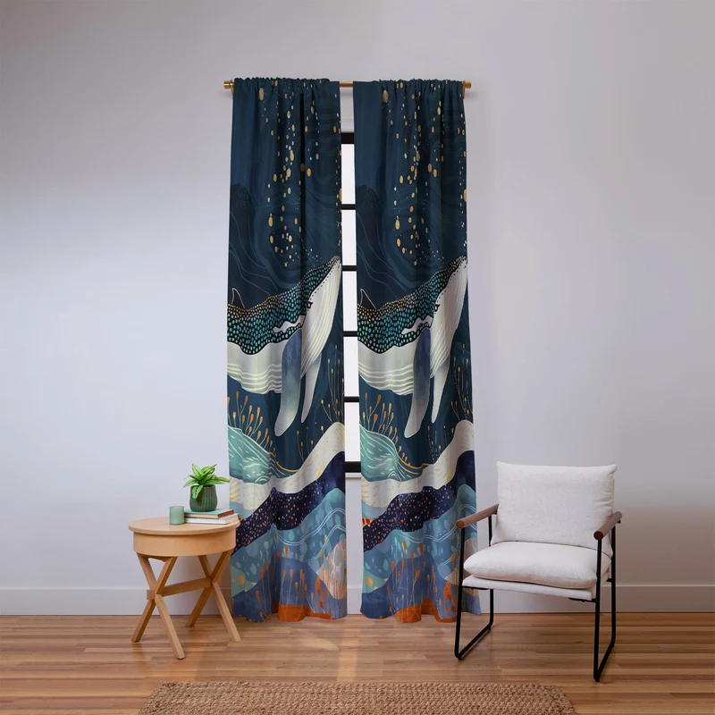 Starlit Ocean Whale Window Curtain