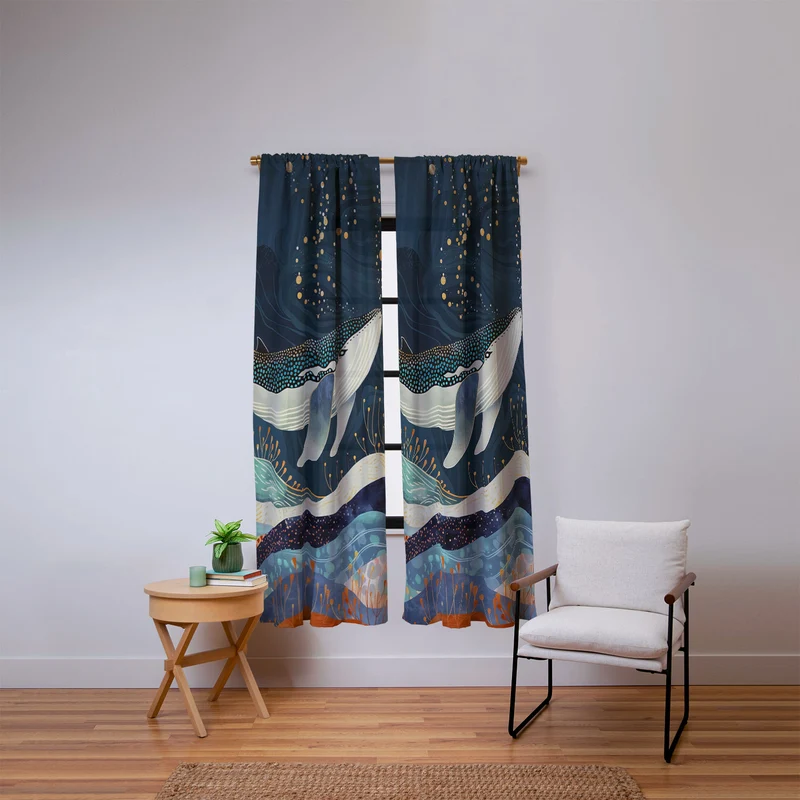 Starlit Ocean Whale Window Curtain