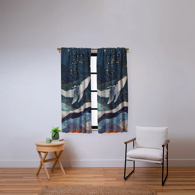 Starlit Ocean Whale Window Curtain