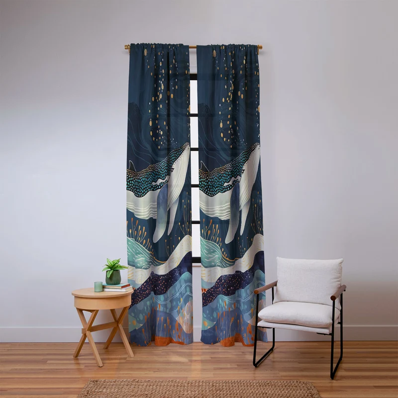 Starlit Ocean Whale Window Curtain