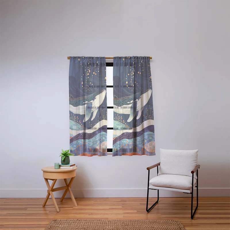 Starlit Ocean Whale Window Curtain