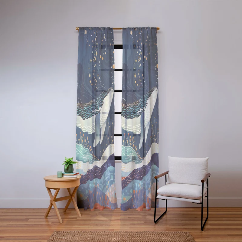 Starlit Ocean Whale Window Curtain