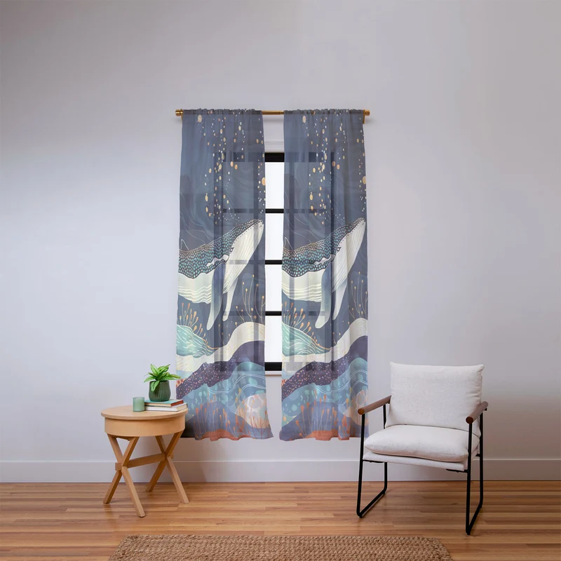 Starlit Ocean Whale Window Curtain