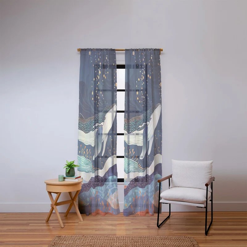 Starlit Ocean Whale Window Curtain