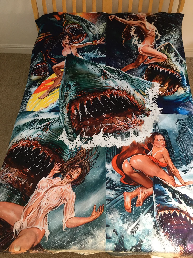 Horror Movie Blanket - Shark Attack Blanket - Luxury Twin / Double Fleece Blanket