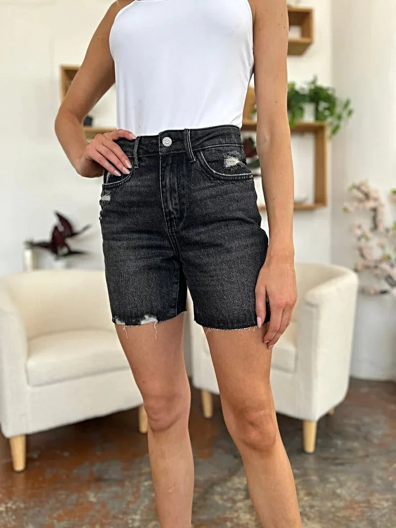Judy Blue High Waist Denim Shorts - Volledige maat, stevige Magic Fit met onafgewerkte zoom, geef je zomerstijl een boost